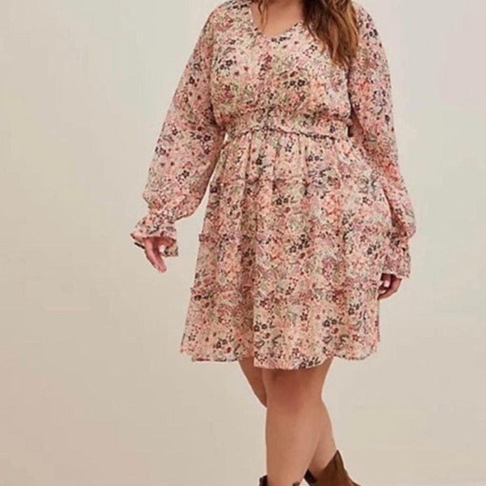Torrid Mini Tiered Dress Chiffon Lurex Floral